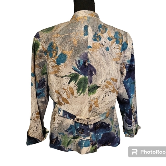 Coldwater Creek Watercolor Paint Floral Snap Up 100% Cotton Shell Jacket Size 14 - Picture 7 of 10
